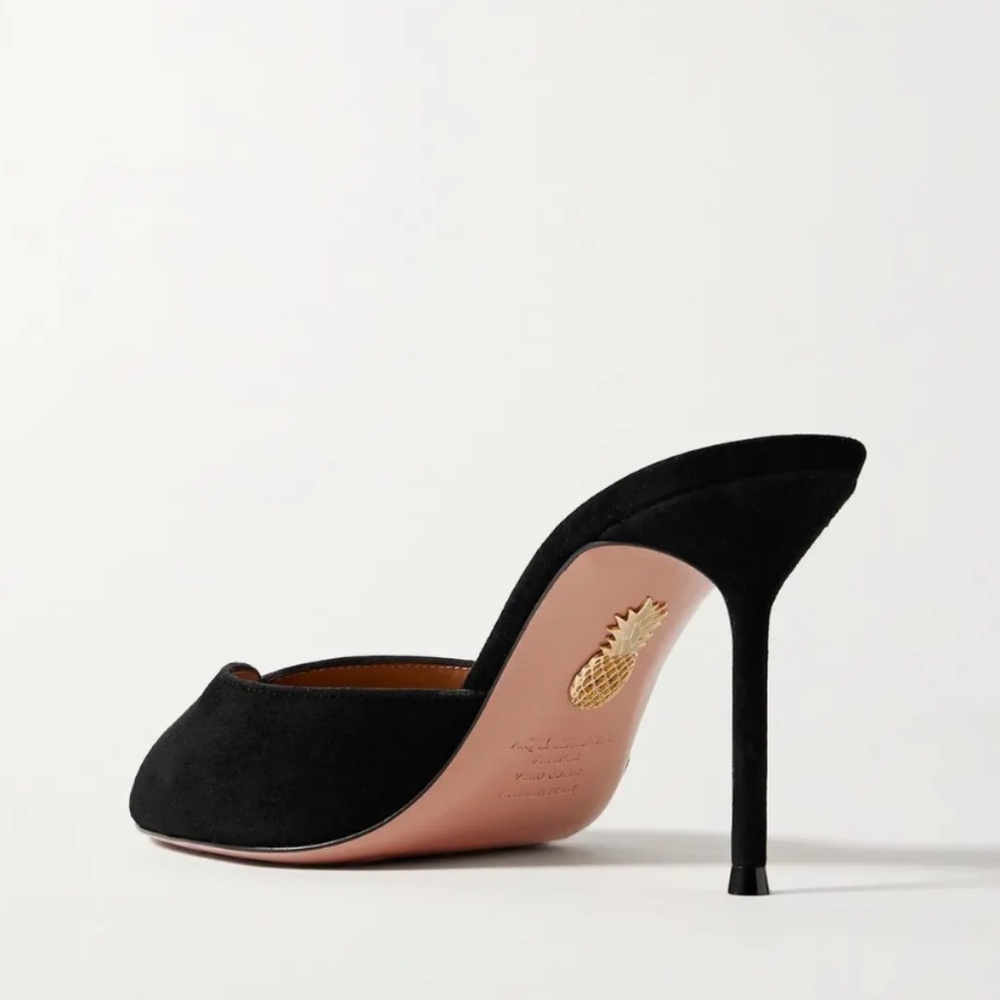 AQUAZZURA  Alex Rivière 85 Black Suede Peep-toe Mules 35/5 (actual photos soon) - Picture 7 of 11